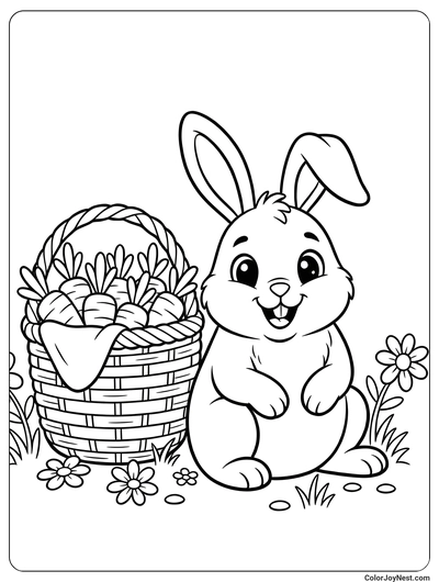 Bunny with Carrot Basket Coloring Page
