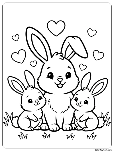 Bunny Family Cuddle Coloring Page