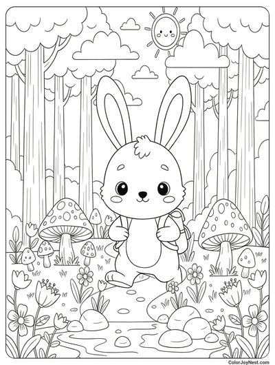 Bunny Forest Adventure Coloring Page