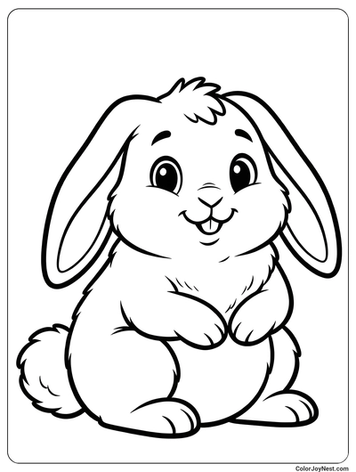 Sitting Bunny with Fluffy Tail Coloring Page
