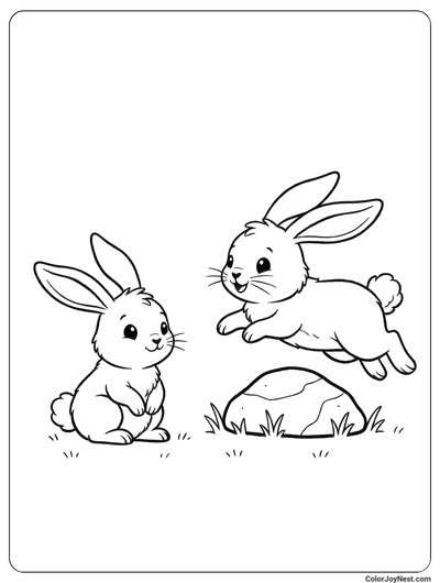 Two Bunnies Playing Together Coloring Page
