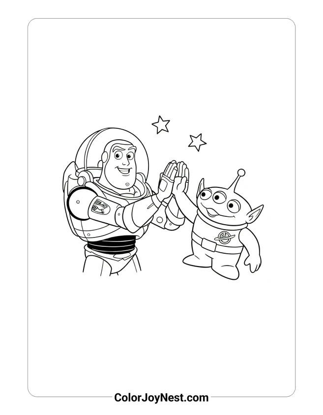 Buzz and Alien High Five Coloring Page