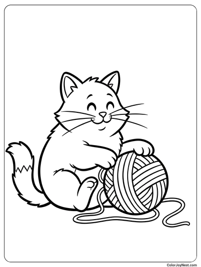 Playful Cat with Ball Coloring Page