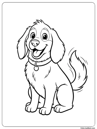 Sitting Dog with Wagging Tail Coloring Page
