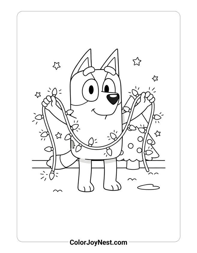 Bluey Christmas Lights Coloring Page