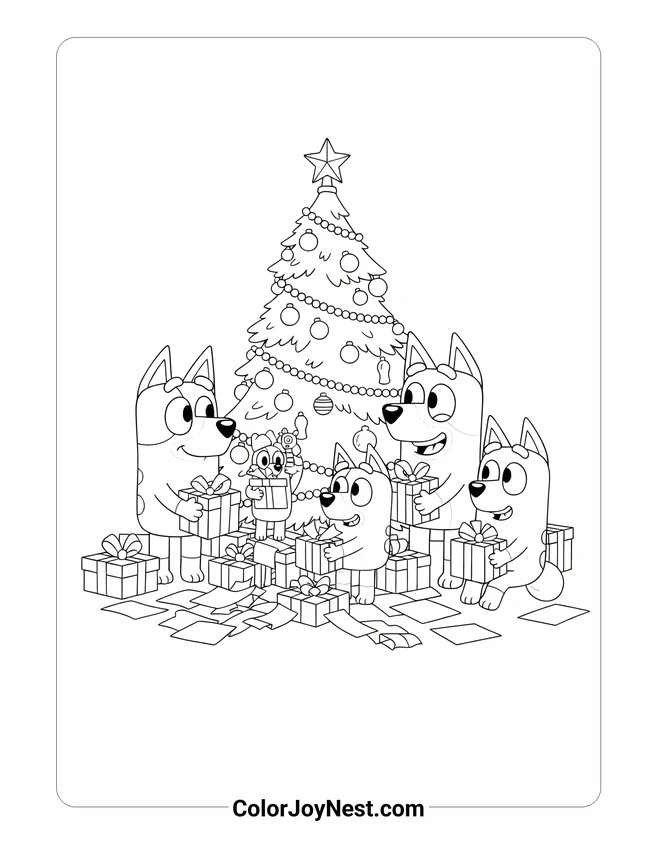 Bluey Christmas Morning Coloring Page