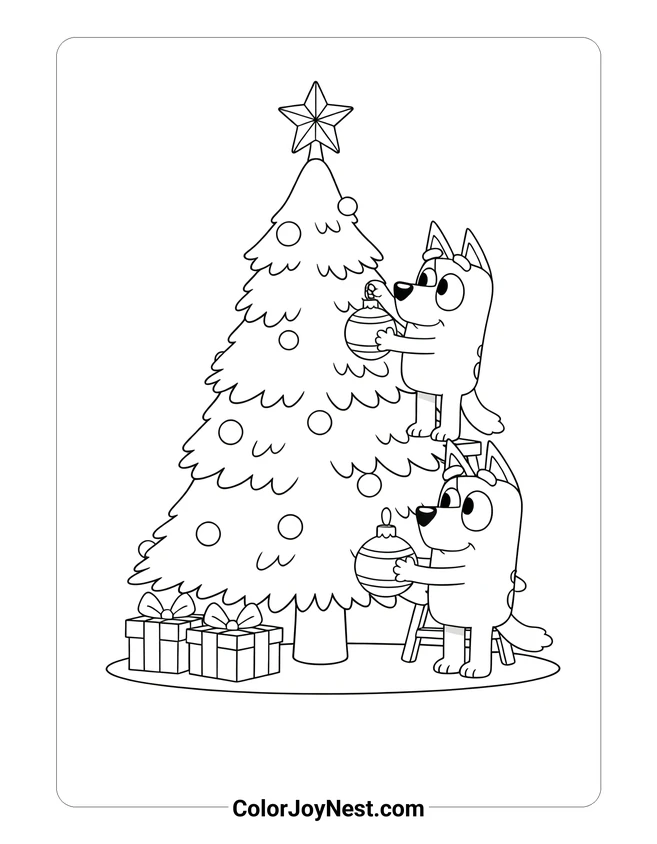 Bluey Christmas Tree Coloring Page