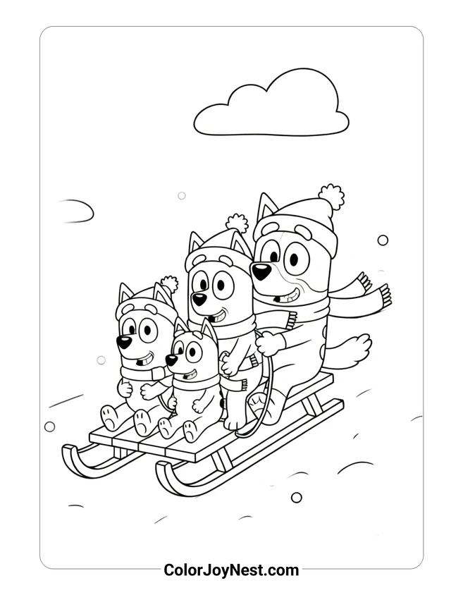Bluey Family Sleigh Ride Coloring Page