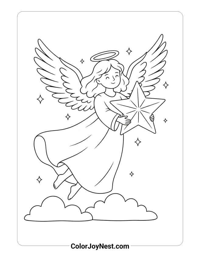 Christmas Angel with Star Coloring Page