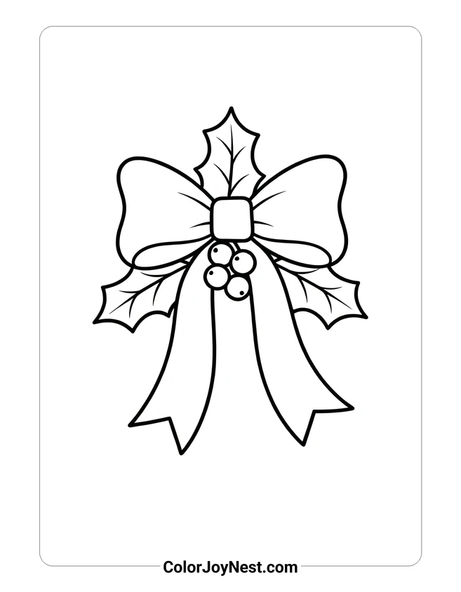 Christmas Bow with Holly Coloring Page