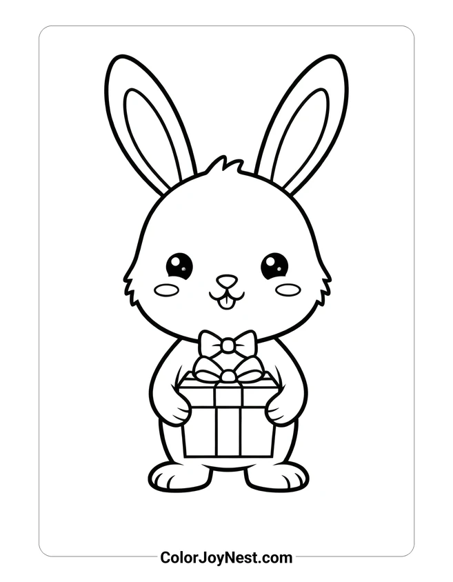 Christmas Bunny Holding Gift Coloring Page