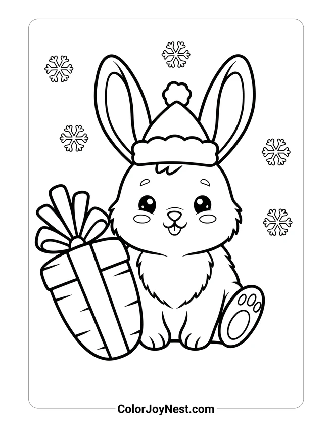 Christmas Bunny with Carrot Coloring Page
