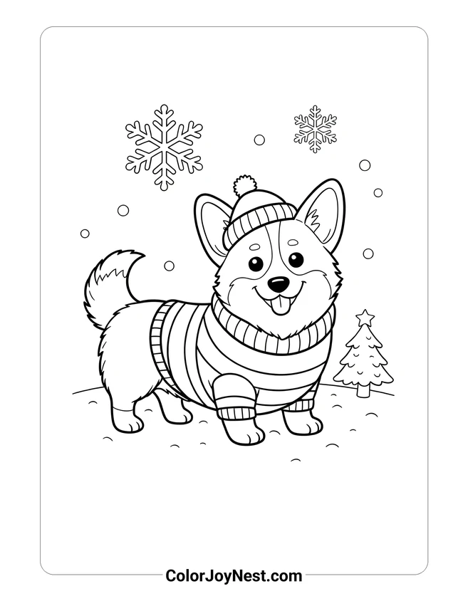 Christmas Corgi Sweater Coloring Page