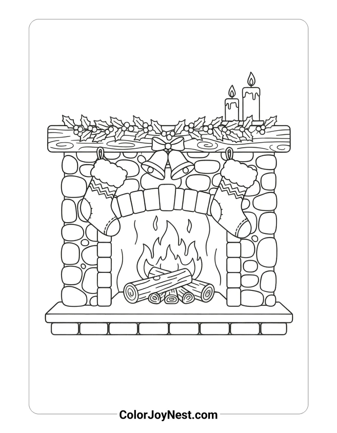 Christmas Fireplace Coloring Page