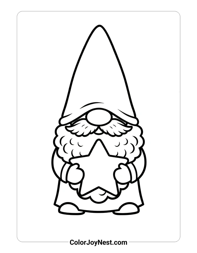 Christmas Gnome with Star Coloring Page