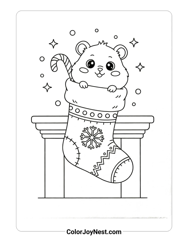 Christmas Hamster Stocking Coloring Page