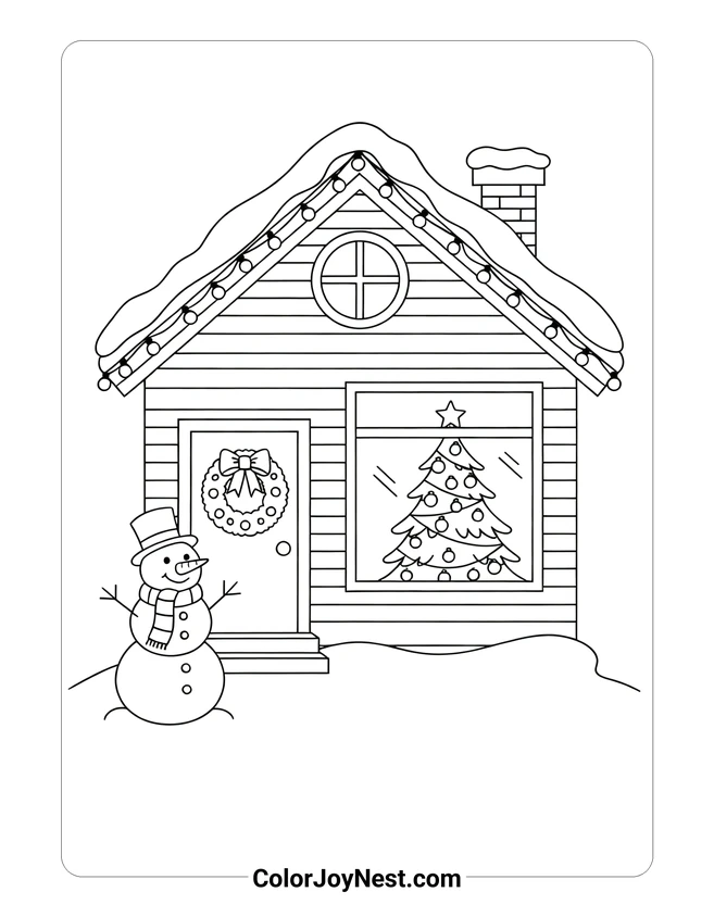 Christmas House Front Coloring Page