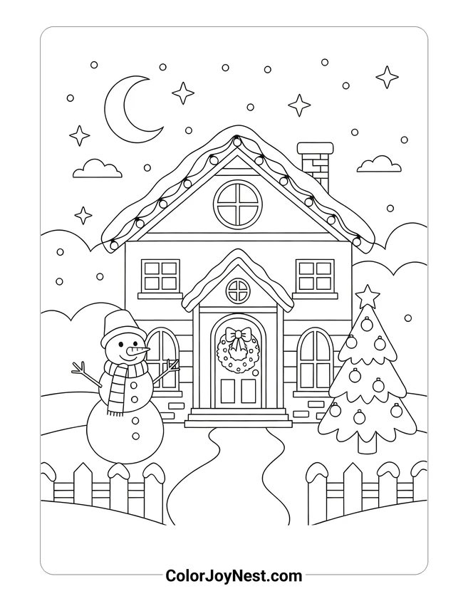 Christmas House Scene Coloring Page