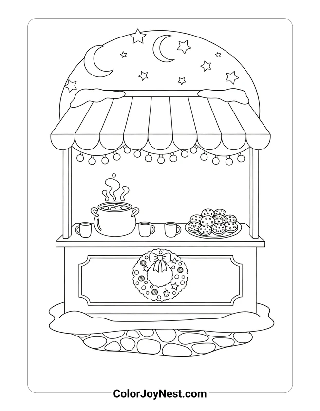 Christmas Market Stall Coloring Page