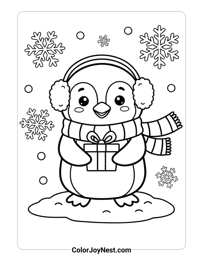 Christmas Penguin Coloring Page