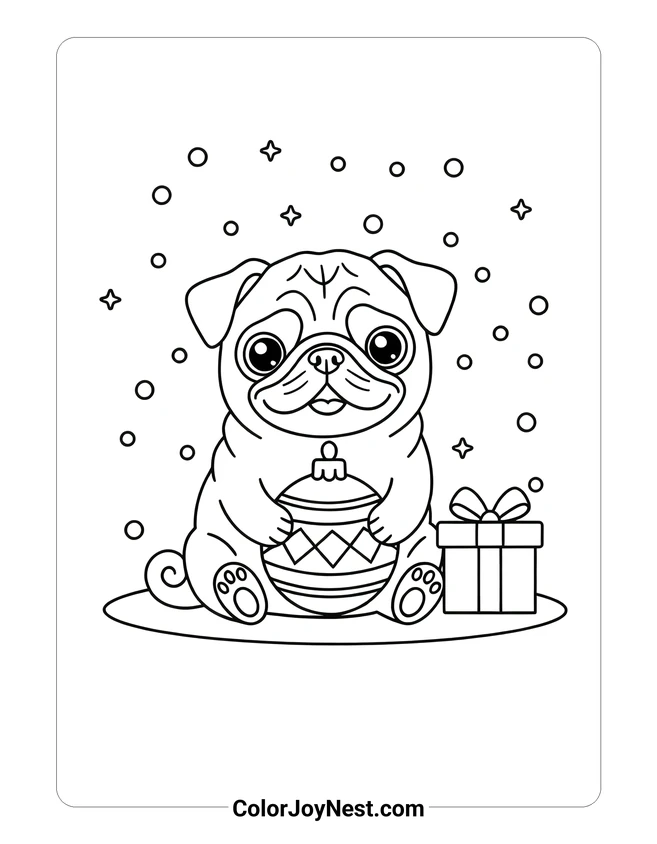 Christmas Pug Helper Coloring Page