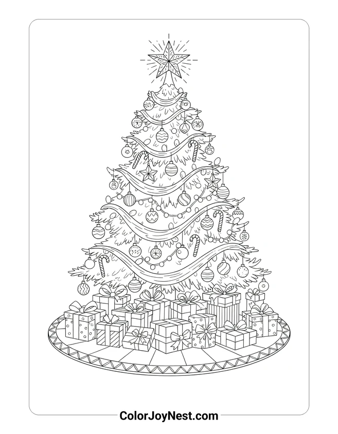 Christmas Tree with Presents Coloring Page