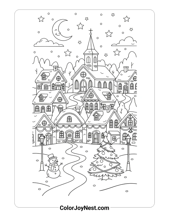 Christmas Village Coloring Page