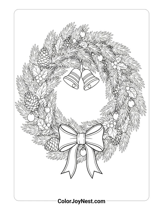 Christmas Wreath Decorated Coloring Page