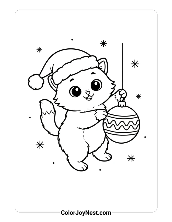 Cute Christmas Cat Coloring Page