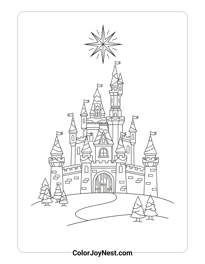 Disney Castle Christmas Coloring Page