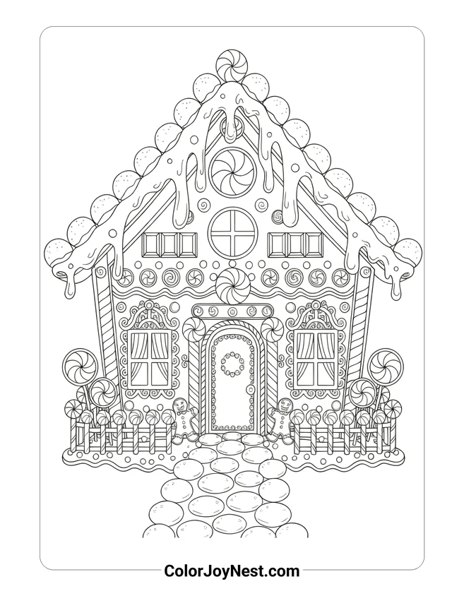 Gingerbread House Detailed Coloring Page