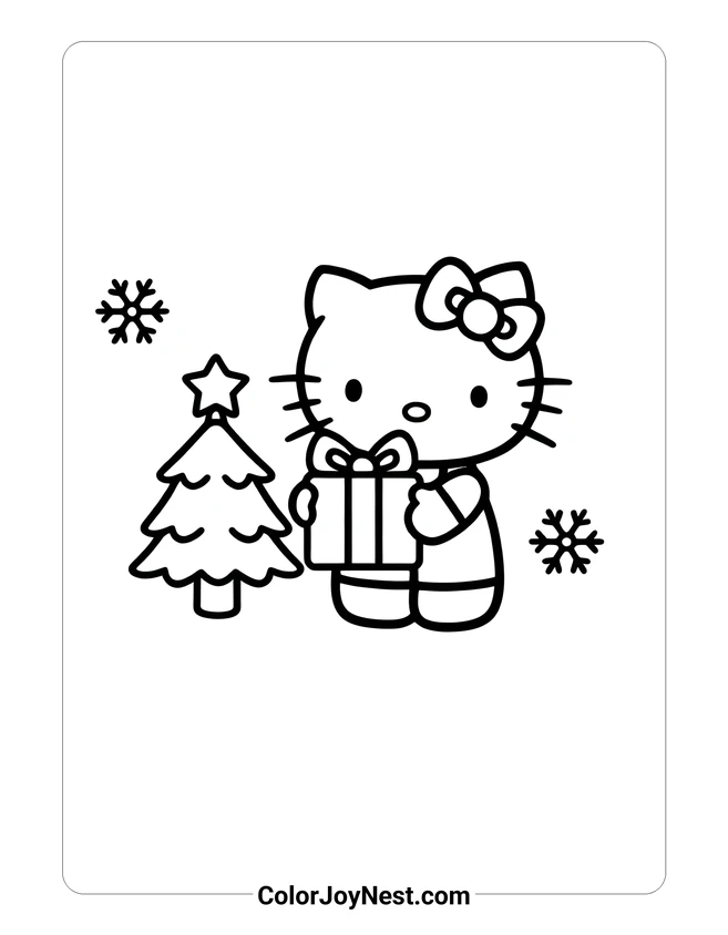 Hello Kitty Christmas Gift Coloring Page