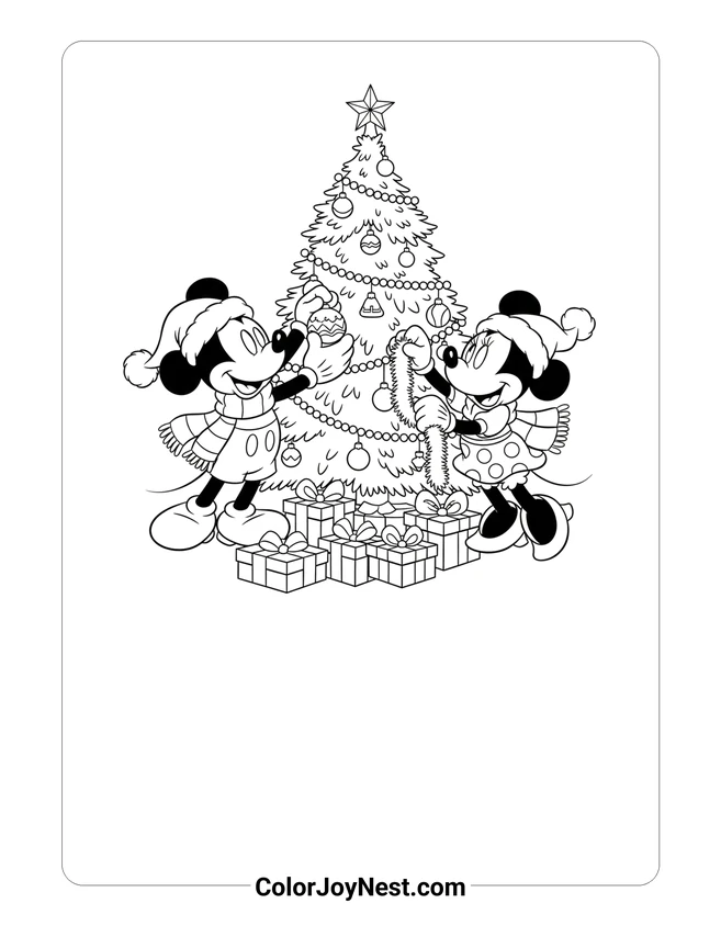 Mickey and Minnie Christmas Coloring Page