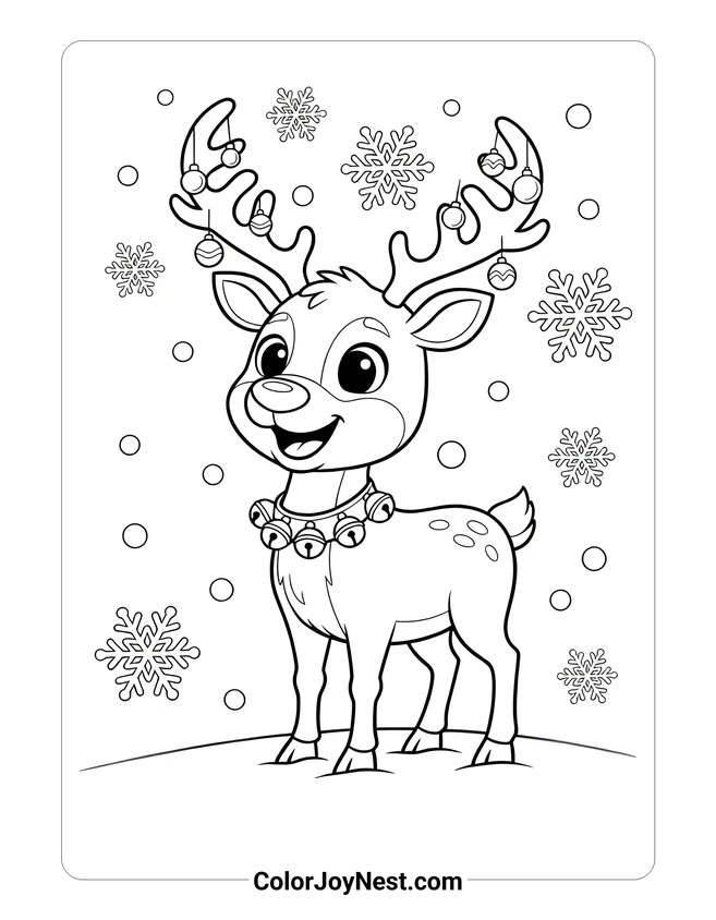 Reindeer with Bells Coloring Page