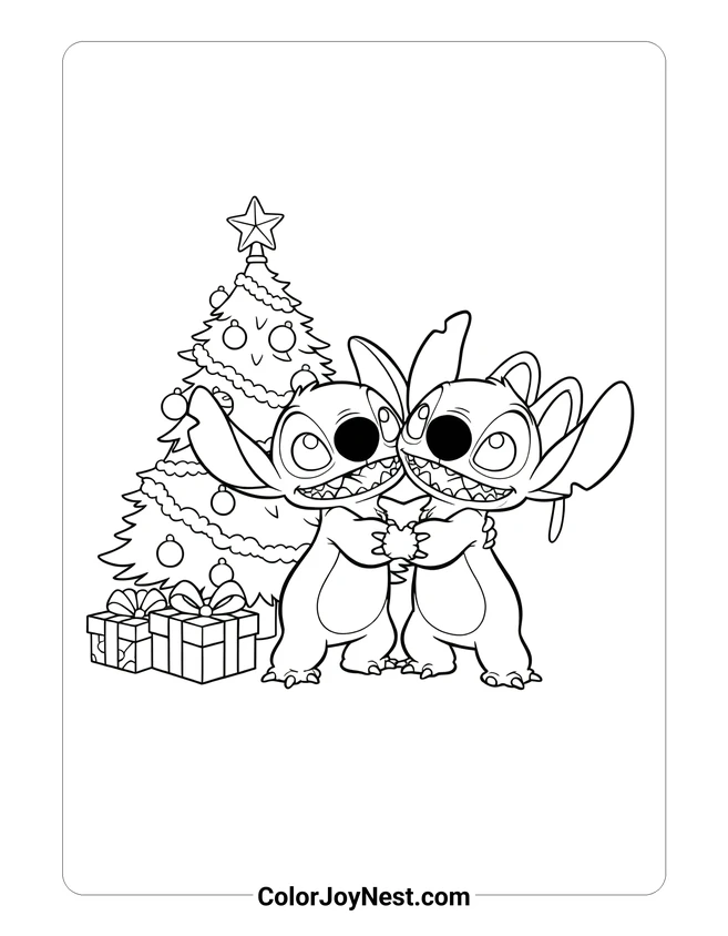 Stitch and Angel Christmas Coloring Page