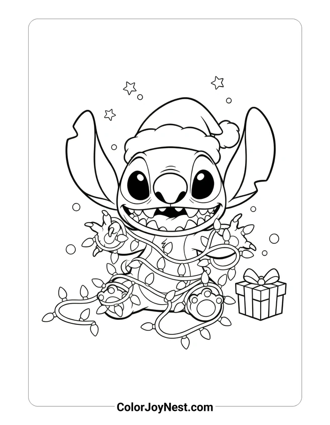 Stitch Christmas Lights Coloring Page