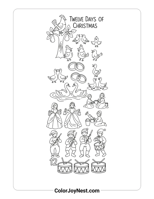 Twelve Days of Christmas Coloring Page