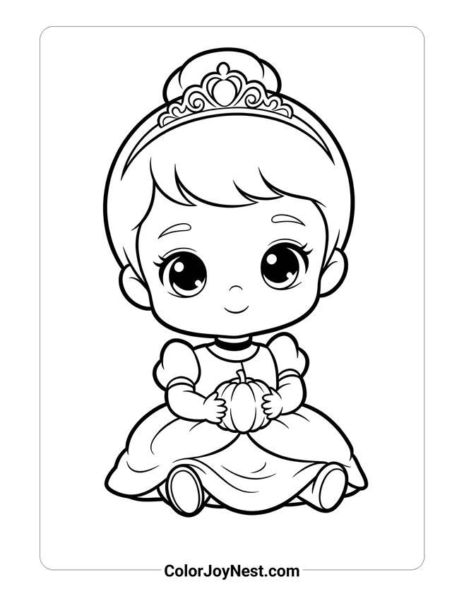 Baby Cinderella Sitting Coloring Page