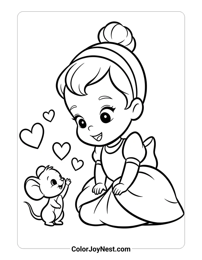 Baby Cinderella with Mouse Coloring Page