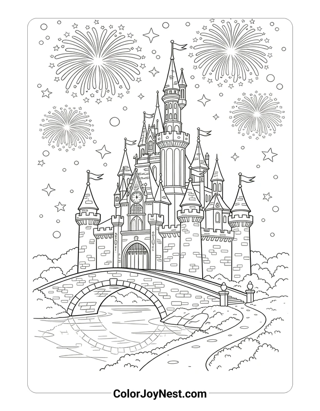 Cinderella Castle Fireworks Coloring Page