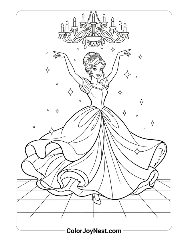 Cinderella Dancing at Ball Coloring Page