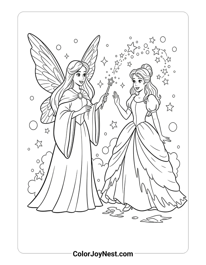 Cinderella and Fairy Godmother Coloring Page