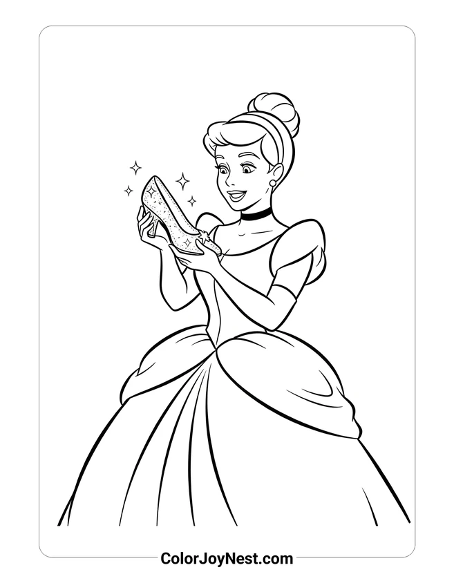 Cinderella Holding Slipper Coloring Page