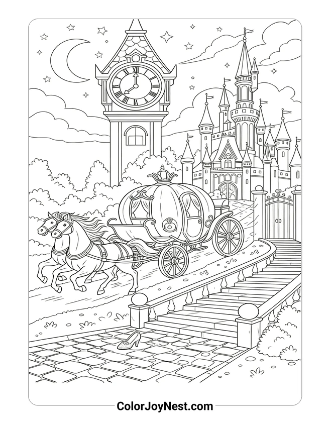 Cinderella Midnight Escape Coloring Page