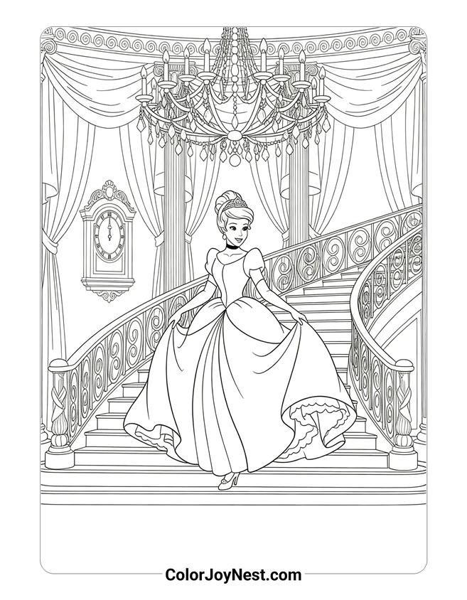 Cinderella Royal Ball Scene Coloring Page