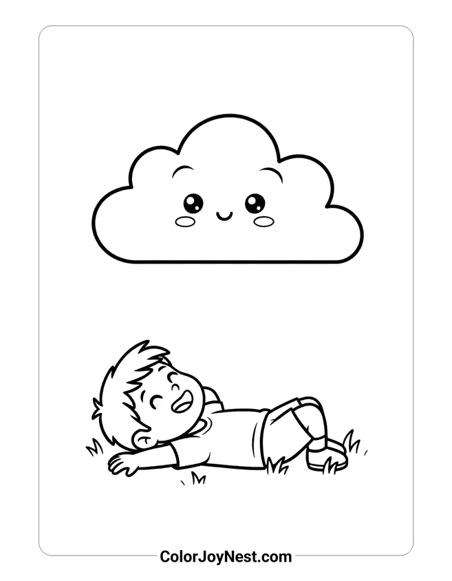 Child Looking at Cloud Shapes Coloring Page