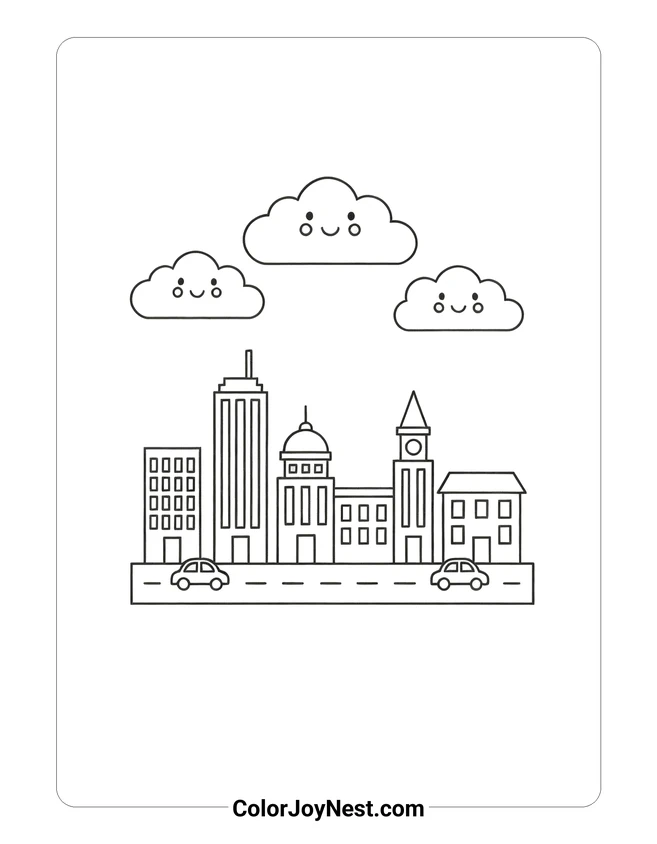 City Skyline Clouds Coloring Page