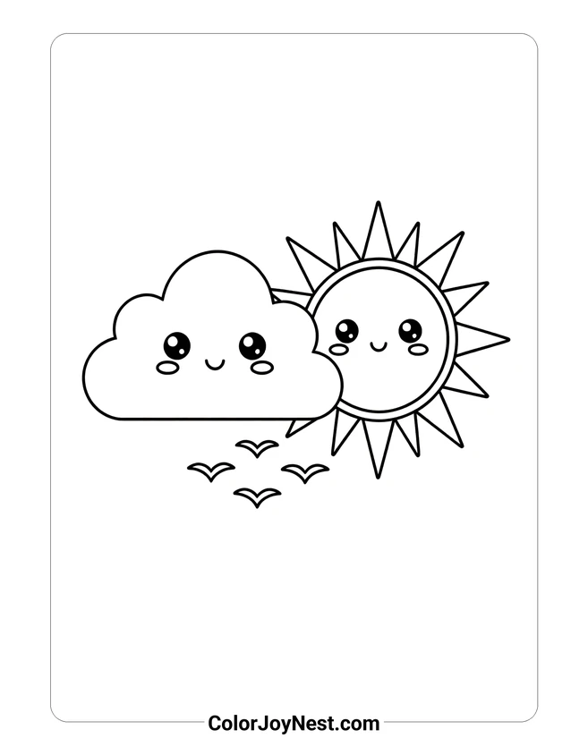 Cloud and Sun Coloring Page