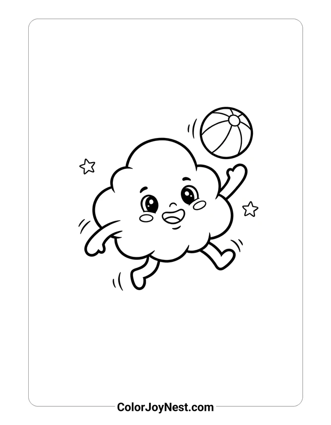 Cloud Bouncing Ball Coloring Page