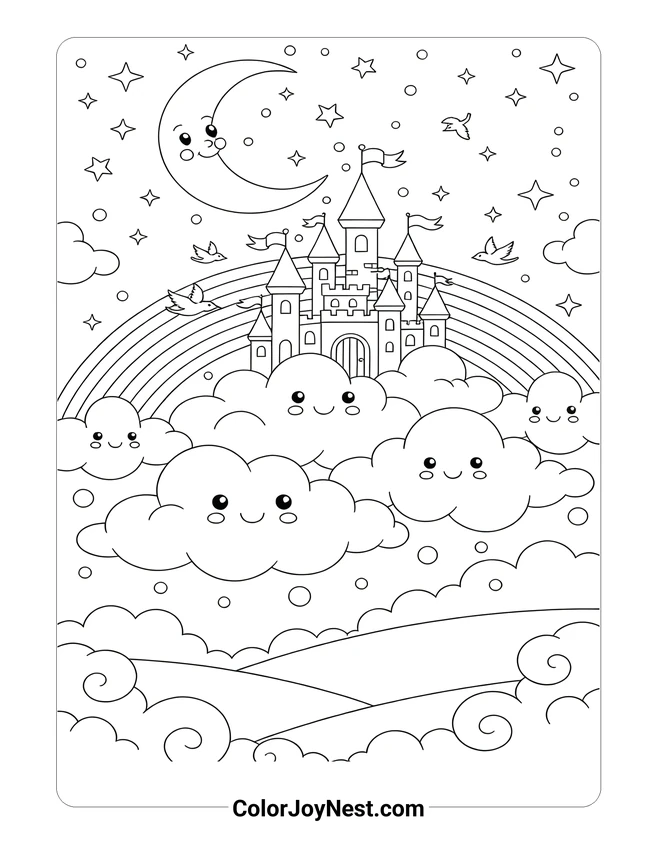 Magical Cloud Castle Coloring Page